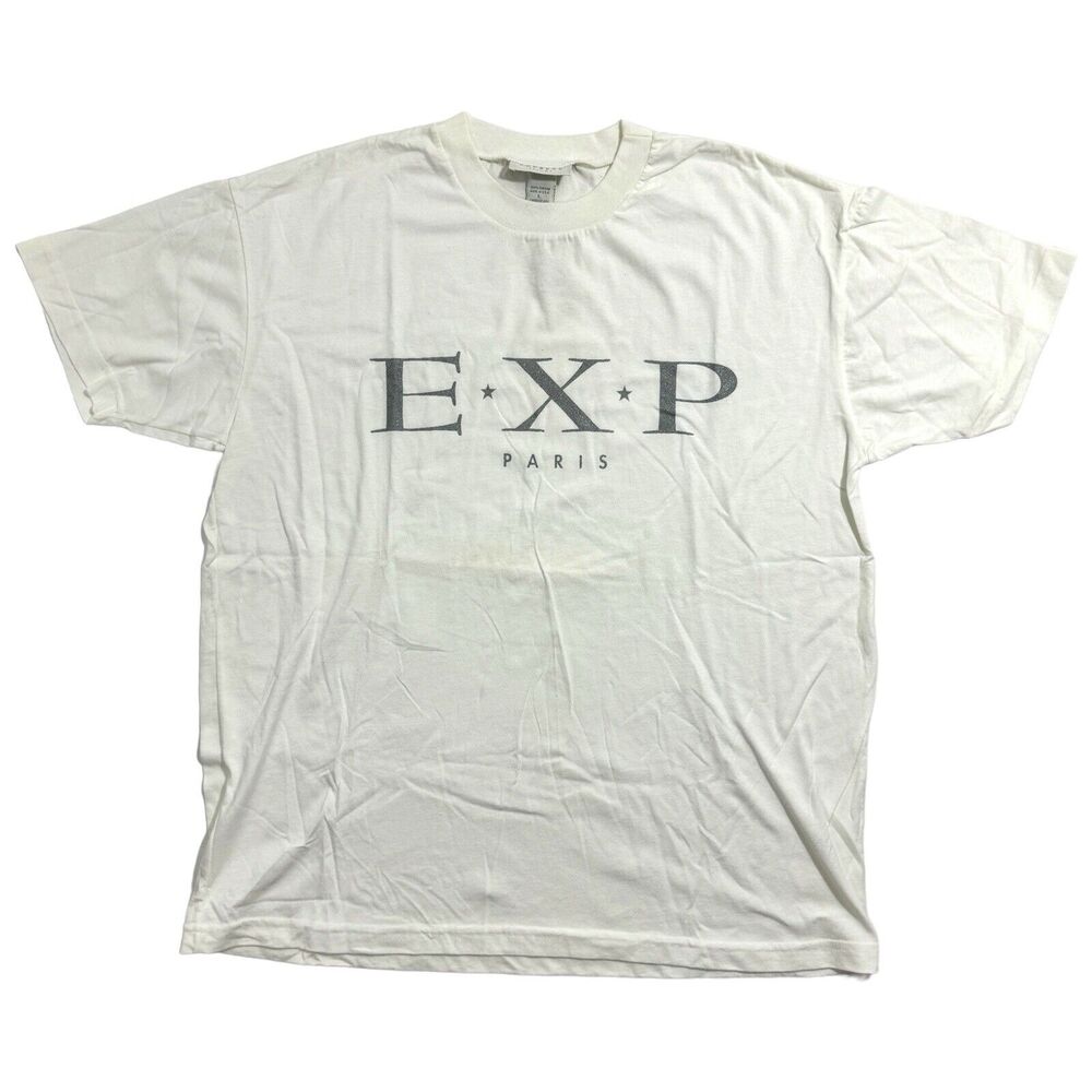 Express Tricot Unisex White T-Shirt Black Glitter Logo Oversized Heavyweight Lg